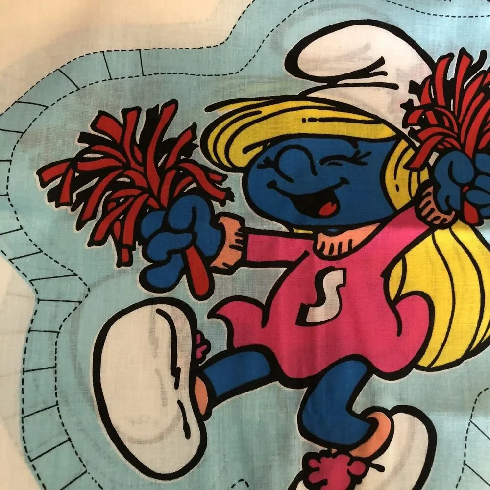 Vintage NOS Peyo Smurf Fabric Panel Pillow Cut Out Cheerleader DIY New